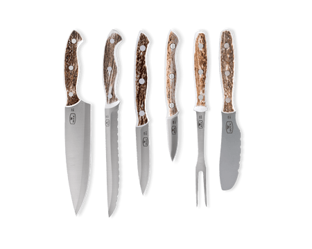6 Piece Cutlery Set with Wood Block, Elk