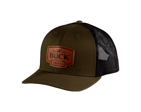 Buck Leather Patch Logo Trucker Hat - O.D. Green