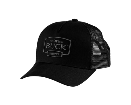 Buck Embroidered Logo Trucker Hat - Black